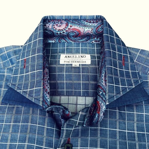 Angelino for Bermuda Buttons Pattern Down Long Sleeve Collar Men's Shirt Sz XL - Picture 2 of 14